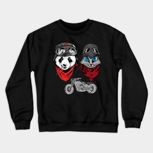 Cute Panda and cat couple that rides together stays together Crewneck Sweatshirt